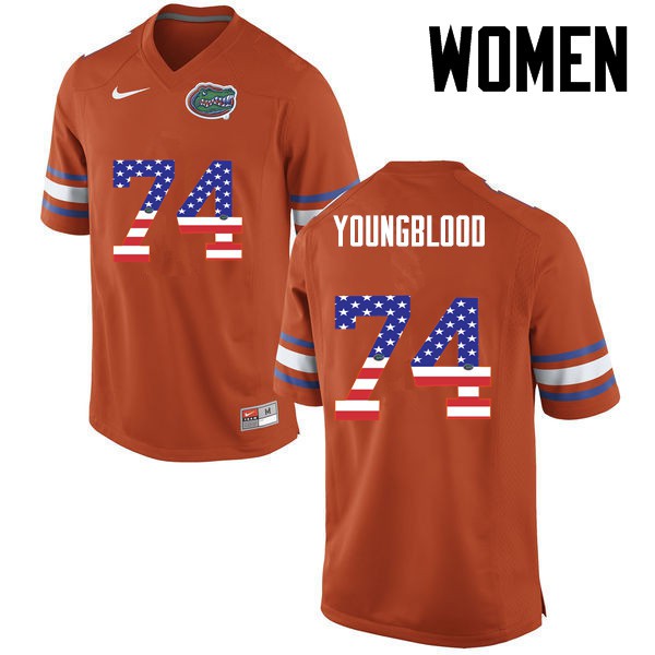 Florida Gators Women #74 Jack Youngblood College Football USA Flag Fashion Orange